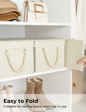 Lidded Large Storage Bins with Cotton Handles, 3-Pack