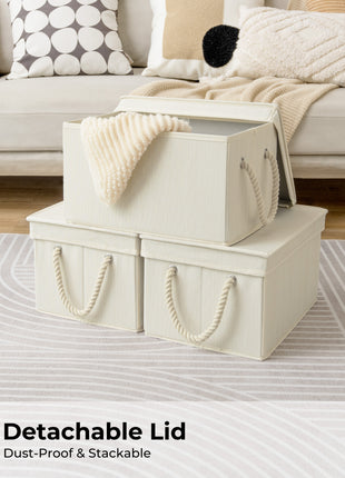 Lidded Large Storage Bins, Foldable Decorative Boxes, 3-Pack