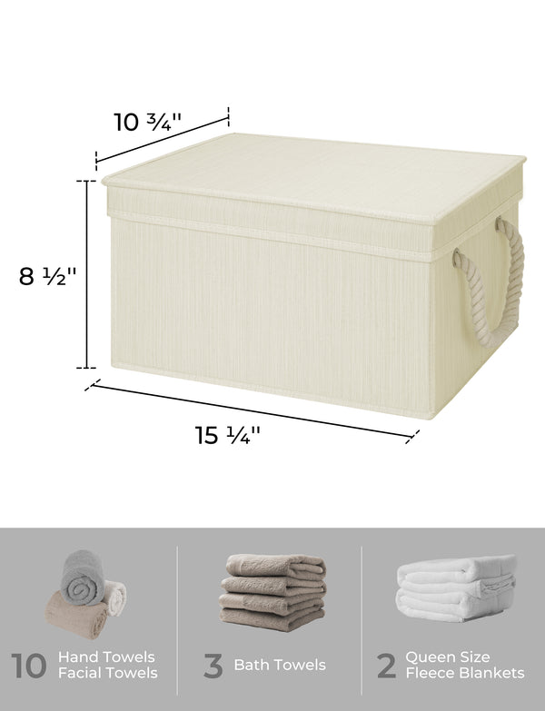 Lidded Large Storage Bins with Cotton Handles, 3-Pack