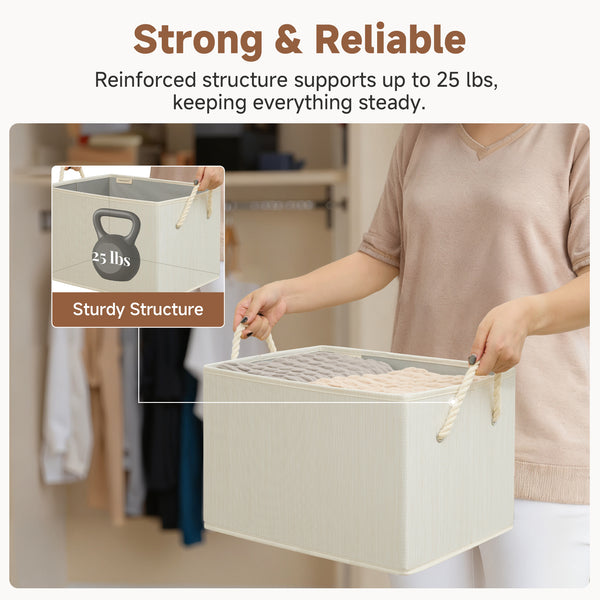 Storage Baskets for Shelves, Cotton Rope Handles, 3 Packs