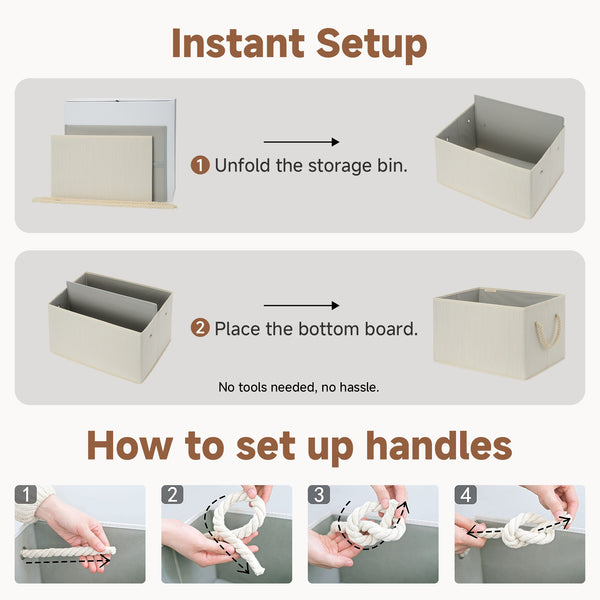 Storage Baskets for Shelves, Cotton Rope Handles, 3 Packs