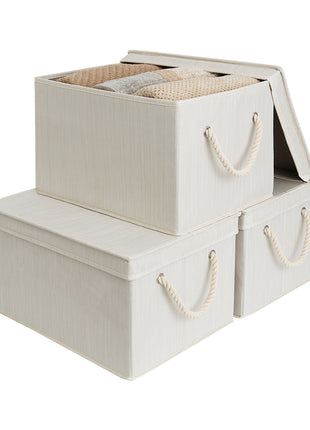 Lidded Large Storage Bins, Foldable Decorative Boxes, 3-Pack