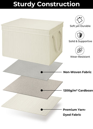 Lidded Large Storage Bins, Foldable Decorative Boxes, 3-Pack