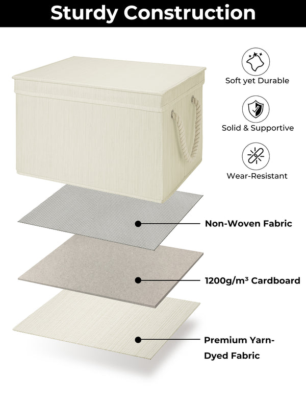 Lidded Large Storage Bins with Cotton Handles, 3-Pack