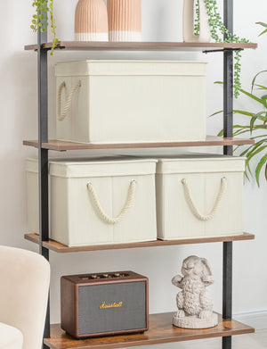 Lidded Large Storage Bins with Cotton Handles, 3-Pack