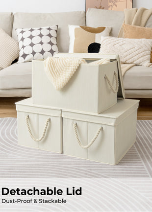 Lidded Large Storage Bins, Foldable Decorative Boxes, 3-Pack