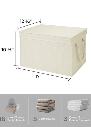 Lidded Large Storage Bins, Foldable Decorative Boxes, 3-Pack