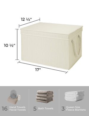 Lidded Large Storage Bins with Cotton Handles, 3-Pack