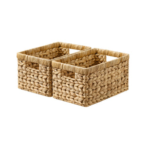 Rectangular Water Hyacinth Basket with Built-in Handles, Set of 2