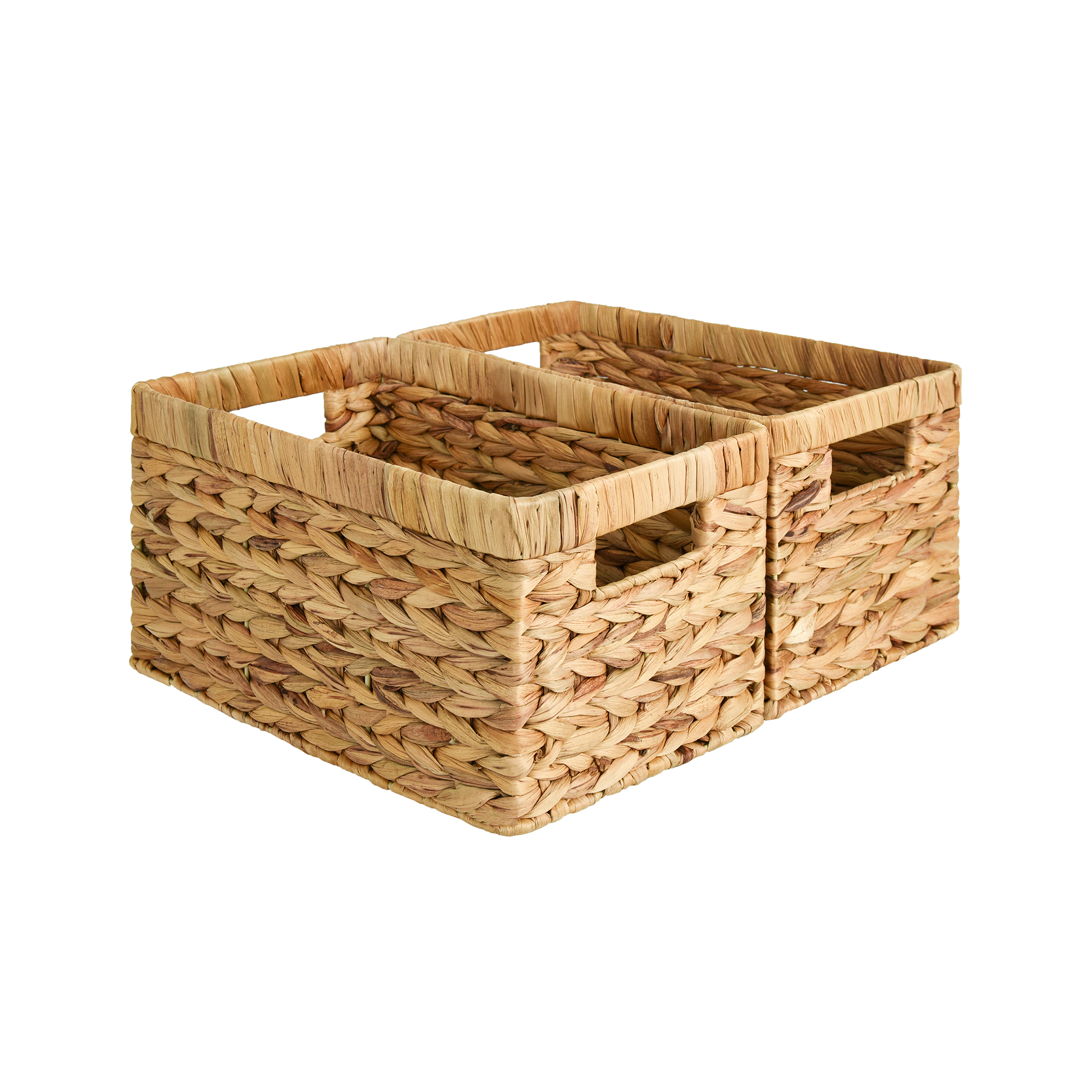 Rectangular Wicker Basket with Built-in Handles, Natural Material, 2 Pack