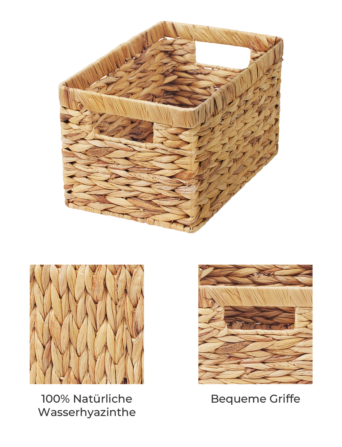 Rectangular Wicker Basket with Built-in Handles, Natural Material, 2 Pack