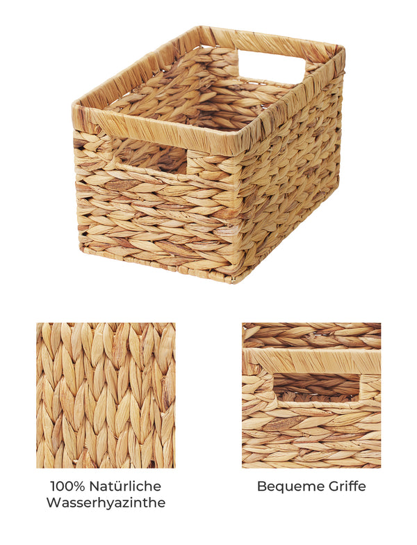 Rectangular Water Hyacinth Basket with Built-in Handles, 2 Pack