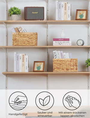 Rectangular Water Hyacinth Basket with Built-in Handles, 2 Pack