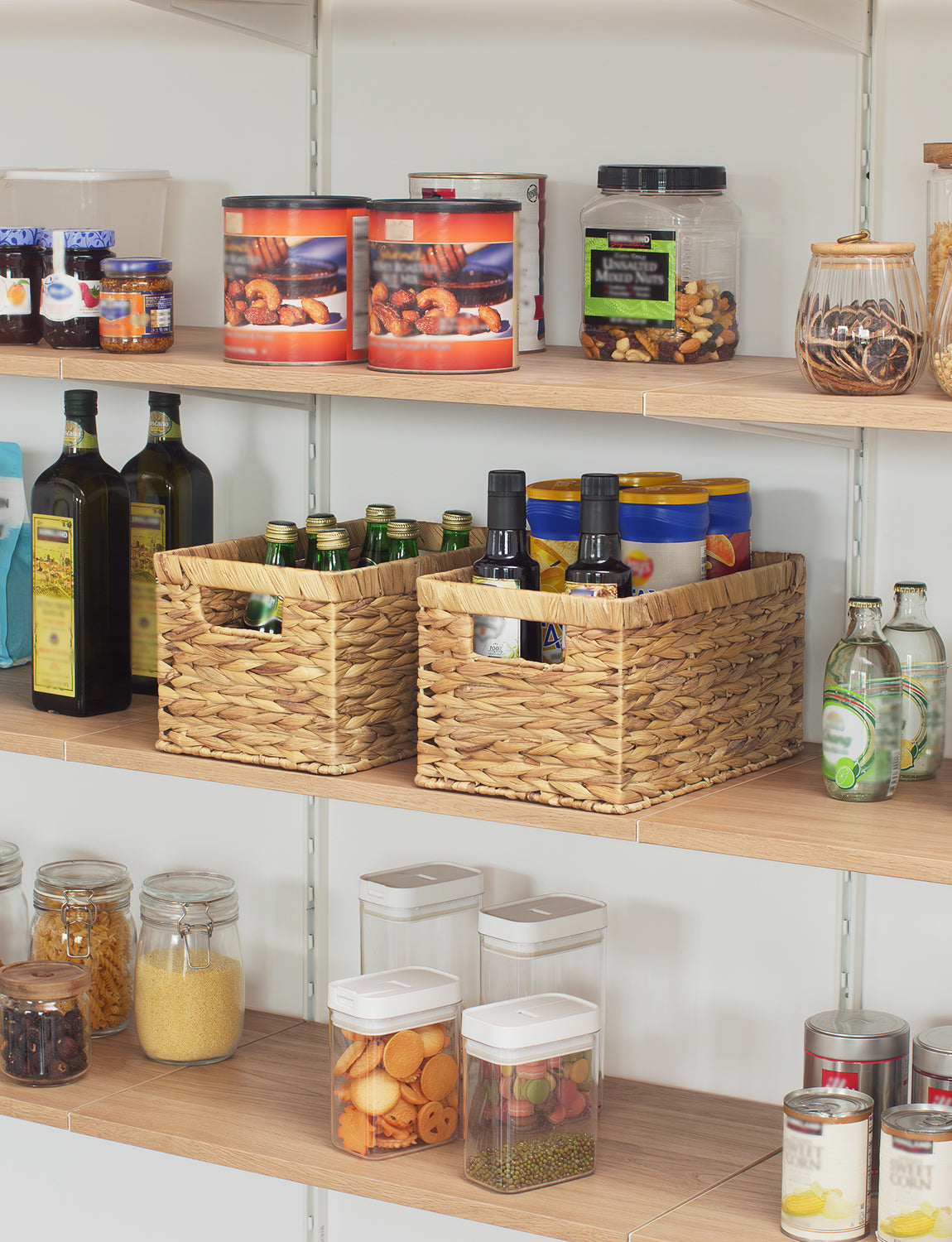 Rectangular Wicker Basket with Built-in Handles, Natural Material, 2 Pack