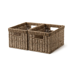 Rectangular Seagrass Basket with Built-in Handles, 2 Pack