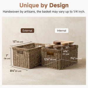 Rectangular Seagrass Basket with Built-in Handles, 2 Pack