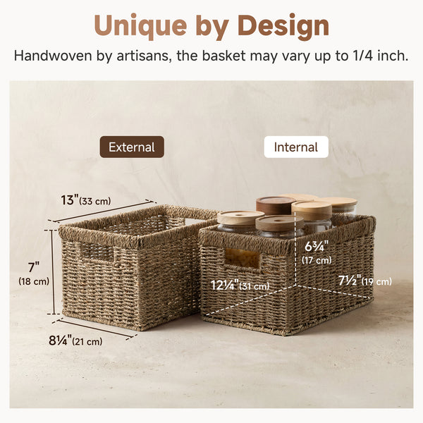 Rectangular Seagrass Basket with Built-in Handles, 2 Pack