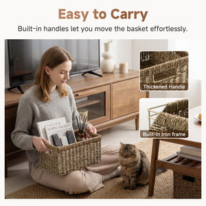 Rectangular Seagrass Basket with Built-in Handles, 2 Pack