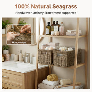 Rectangular Seagrass Basket with Built-in Handles, 2 Pack