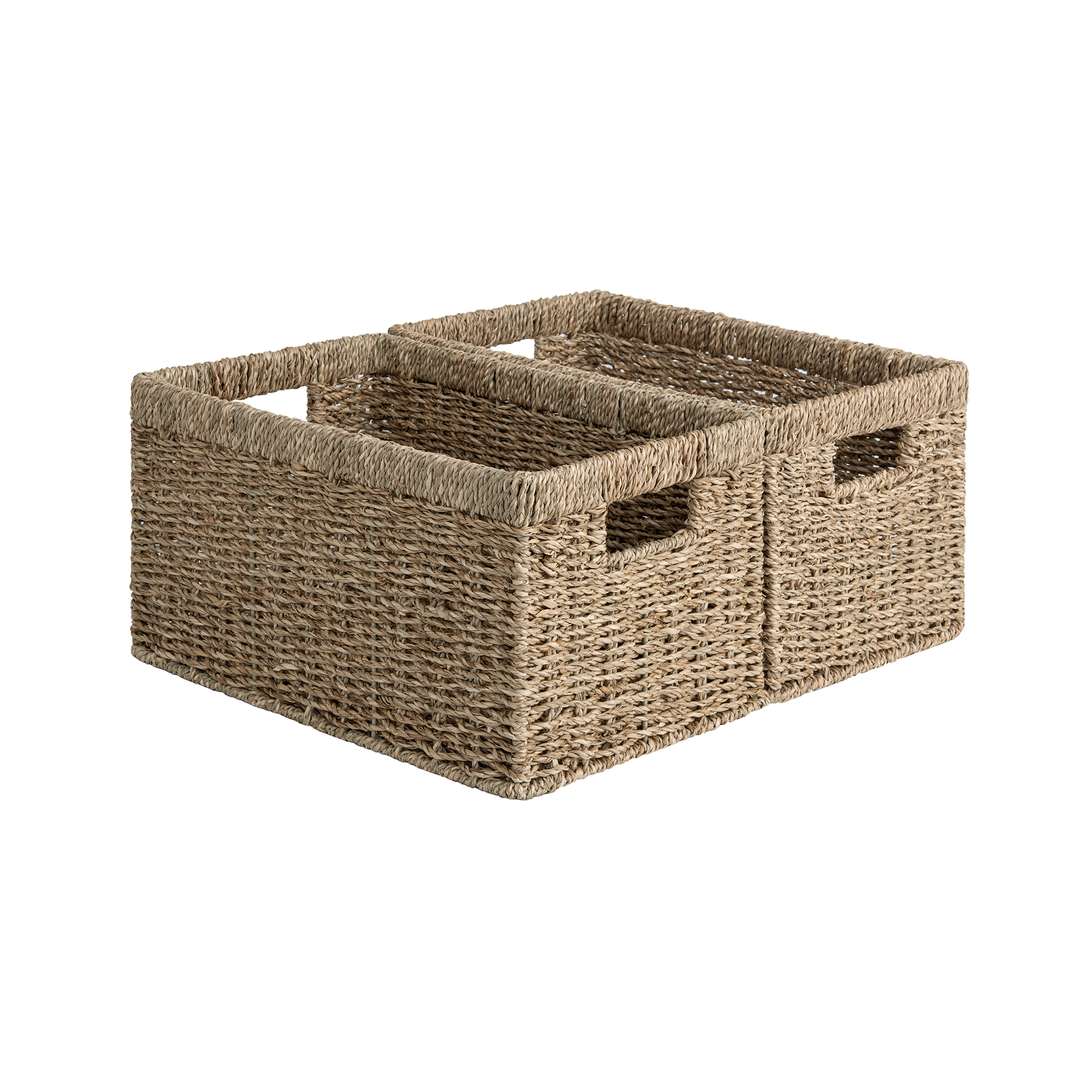 Rectangular Wicker Basket with Built-in Handles, Natural Material, 2 Pack