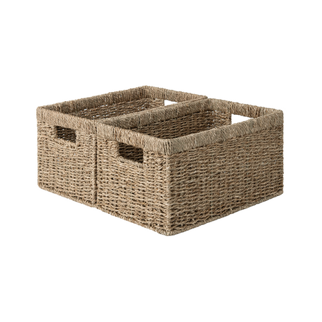 Rectangular Seagrass Basket with Built-in Handles, 2 Pack