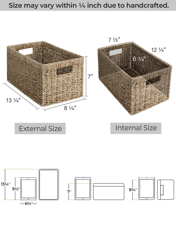 Rectangular Seagrass Basket with Built-in Handles, 2 Pack