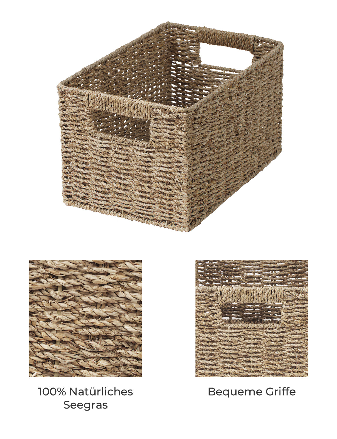 Rectangular Wicker Basket with Built-in Handles, Natural Material, 2 Pack