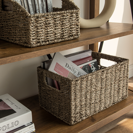 StorageWorks Rectangular Wicker Basket with Built-in Handles, 2 Pack