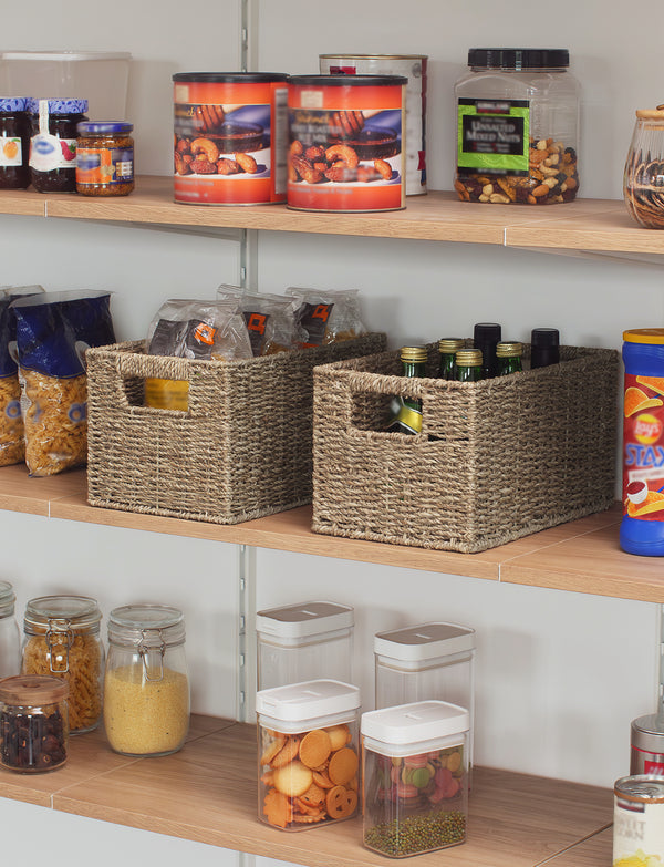 Rectangular Seagrass Basket with Built-in Handles, 2 Pack