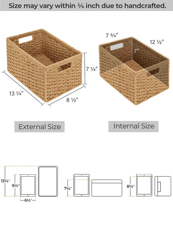 Rectangular Woven Paper Rope Basket, 2 Pack