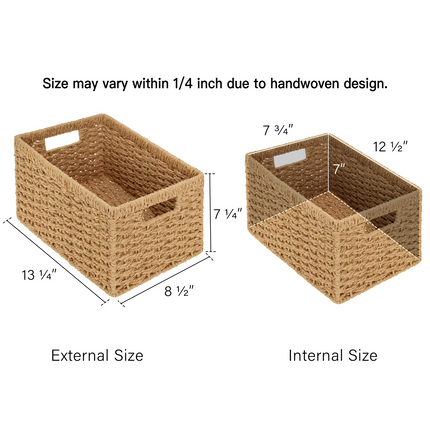 StorageWorks Rectangular Wicker Basket with Built-in Handles, 2 Pack