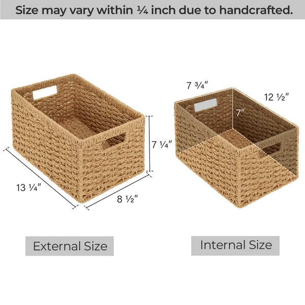 Rectangular Woven Paper Rope Basket, 2 Pack