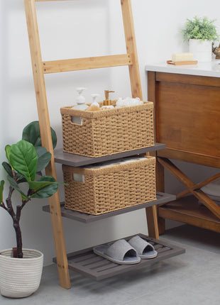 Rectangular Woven Wicker Basket with Built-in Handles, Paper Rope, 2 Pack