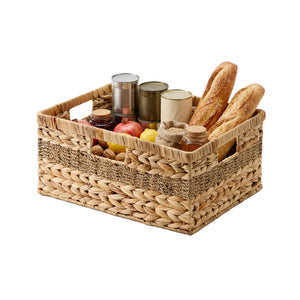 Large Rectangular Wicker Basket with Built-in Handles, Water Hyacinth, 1 Pack