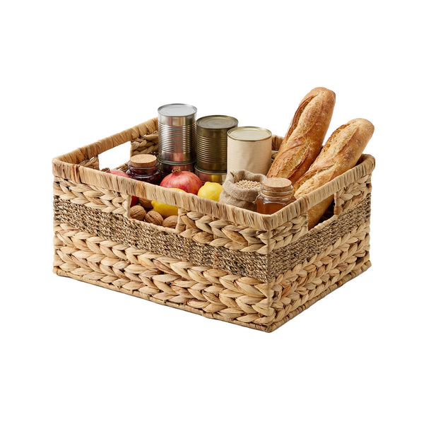 Large Rectangular Wicker Basket with Built-in Handles, Water Hyacinth, 1 Pack
