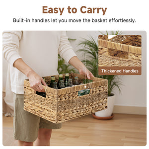 Large Rectangular Water Hyacinth Basket with Built-in Handles, 1 Pack
