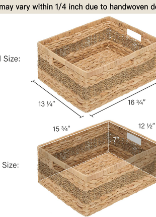 Large Rectangular Wicker Basket with Built-in Handles, 1 Pack