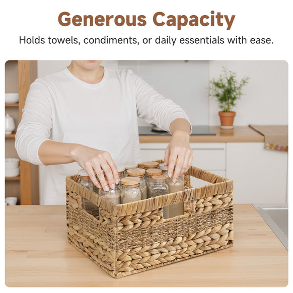 Large Rectangular Wicker Basket with Built-in Handles, 1 Pack