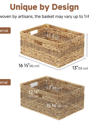 Large Rectangular Wicker Basket with Built-in Handles, 1 Pack