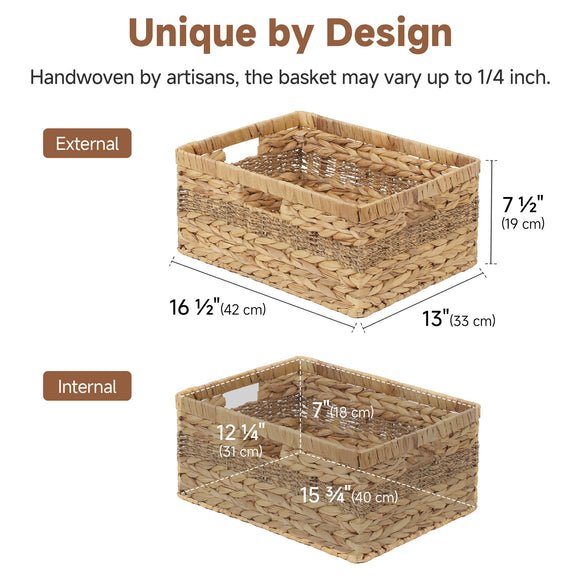 Large Rectangular Wicker Basket with Built-in Handles, 1 Pack