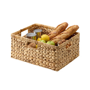 Large Rectangular Wicker Basket with Built-in Handles, Water Hyacinth, 1 Pack