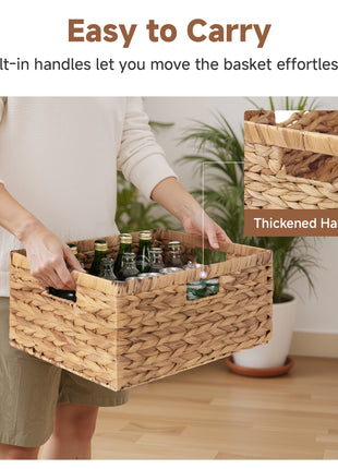 Large Rectangular Wicker Basket with Built-in Handles, 1 Pack