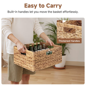 Large Rectangular Water Hyacinth Basket with Built-in Handles, 1 Pack