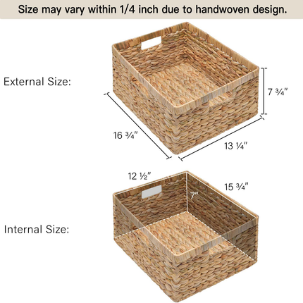 StorageWorks Large Rectangular Wicker Basket with Built-in Handles, 1 Pack