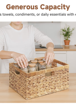 Large Rectangular Wicker Basket with Built-in Handles, 1 Pack