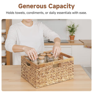 Large Rectangular Water Hyacinth Basket with Built-in Handles, 1 Pack