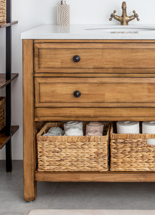Large Rectangular Wicker Basket with Built-in Handles, 1 Pack