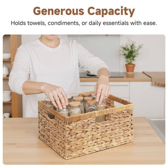 Large Rectangular Wicker Basket with Built-in Handles, 1 Pack