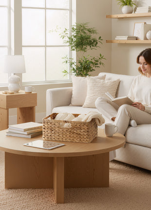 Large Rectangular Wicker Basket with Built-in Handles, 1 Pack