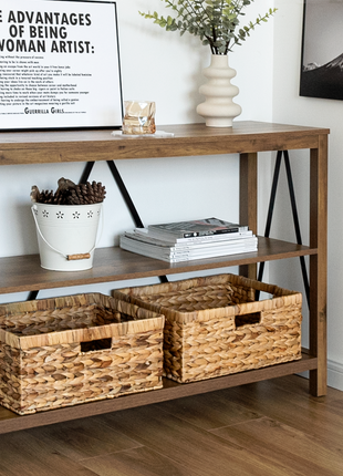 Large Rectangular Wicker Basket with Built-in Handles, 1 Pack
